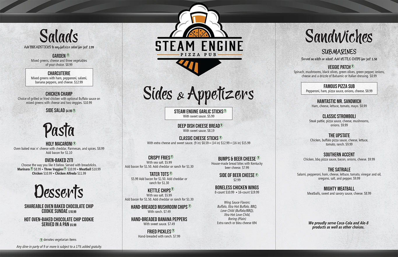 Our Menu  Steam Engine Pizza Pub